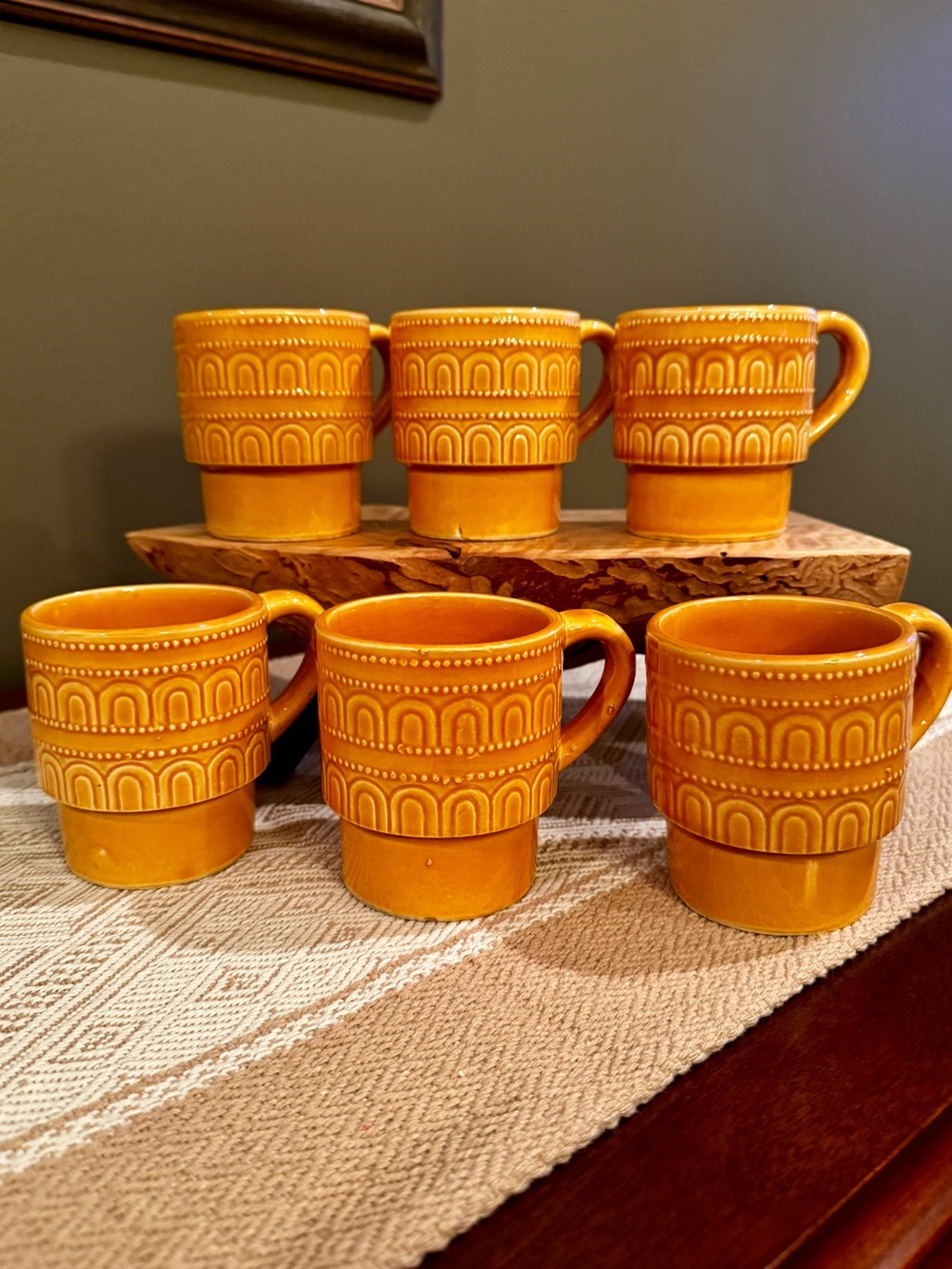 Vintage 1970s Japan Mustard Stackable Mugs – Set of 6